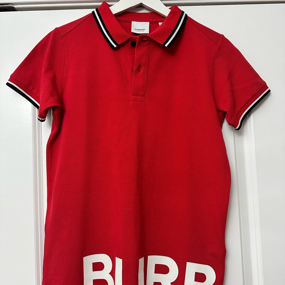 Burberry Red Polo Shirt with Black and White Logo Trim